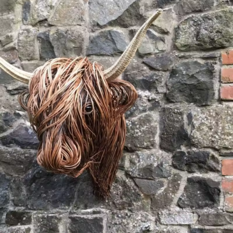 Cabeça de Vaca Trançada – Arte Natural de Parede