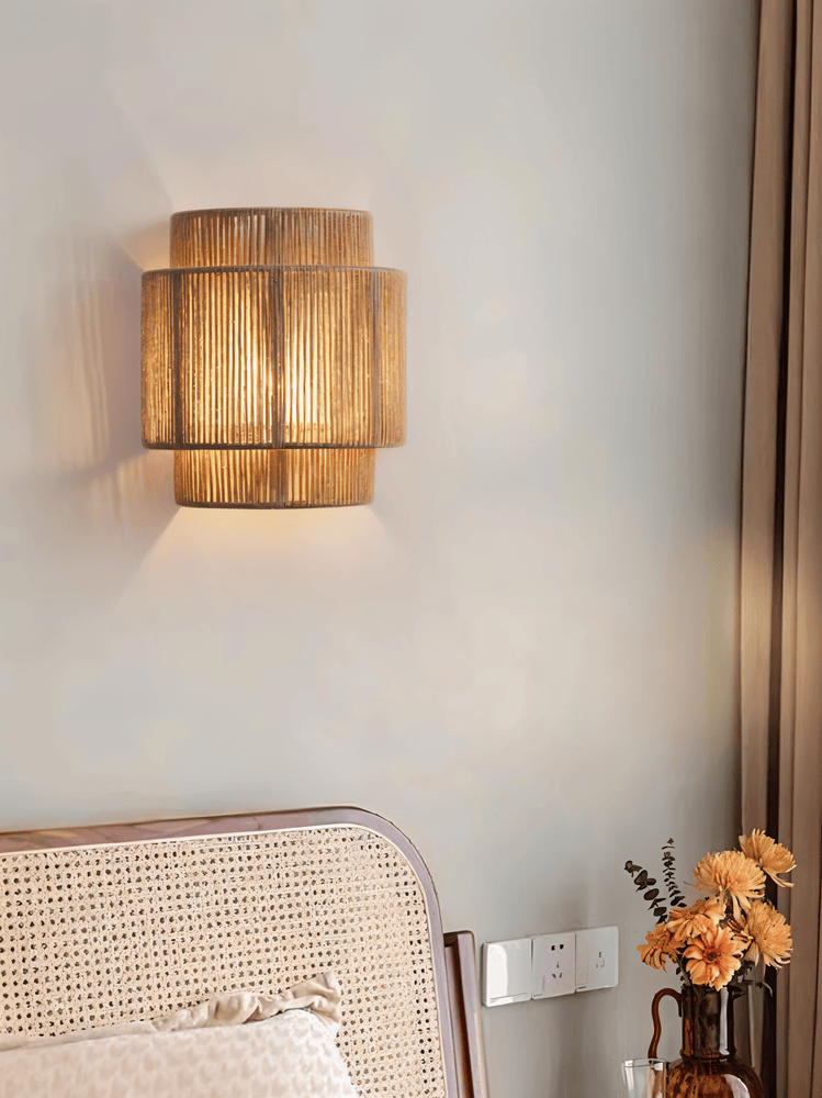 Rattan Wall Lamp With Hemp Rope Shade - Natural Light & Authentic Charm