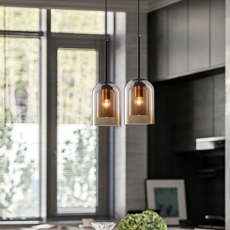 Vintage Glass Pendant Lamp - Double Metallic Finish