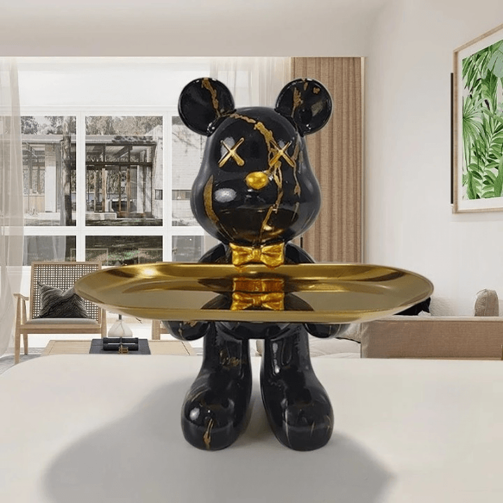 Decorative Bear Statue With Elegant Tray 